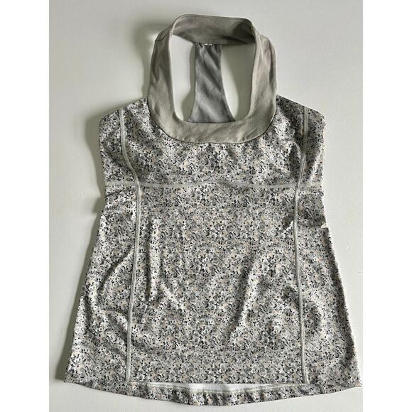 Lululemon Scoop Neck Tank Luon Petite Fleur Silver Spoon Ambient Grey Size 10 - Picture 7 of 14